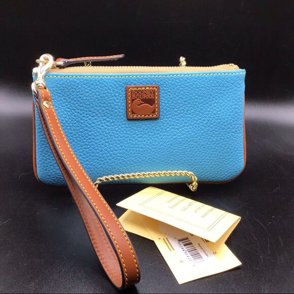 Dooney & Bourke Handbags - Dooney & Bourke Pebble Grain Medium Wallet Wristlet Sky Blue 7.5” x 4” New
